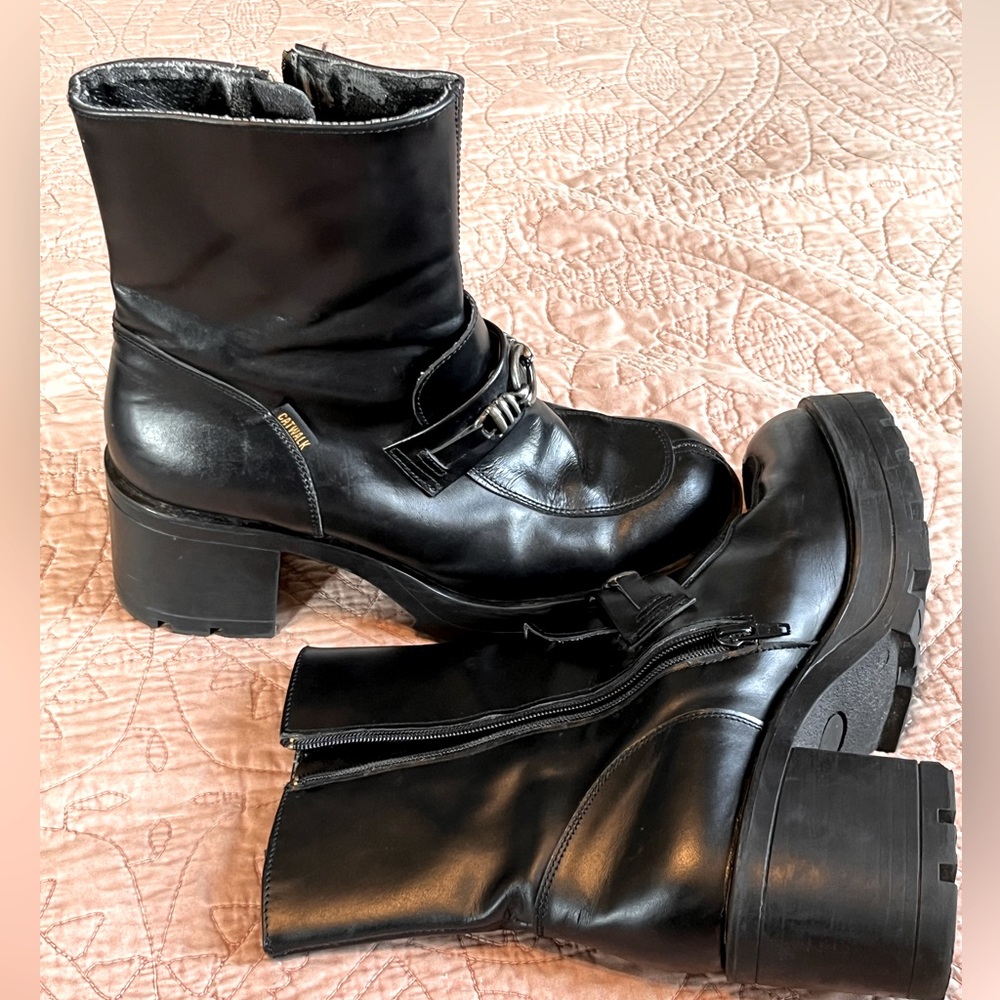 Navid O Nadia Black Leather Round Toe Platform Y2K Grunge Booties